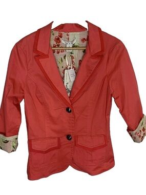 Nick &Mo Coral Fitted Blazer Sz S Peplum Back Anthropologie Teacher Office New